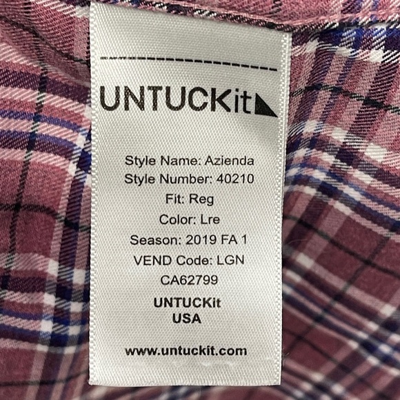 UNTUCKit Men's Azienda Slim Fit Button Front Shirt Navy/Pink Plaid Cotton Large - Picture 6 of 8